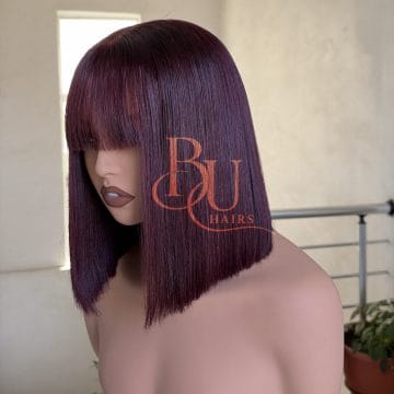 Burgundy Fringe Bone Straight Wig