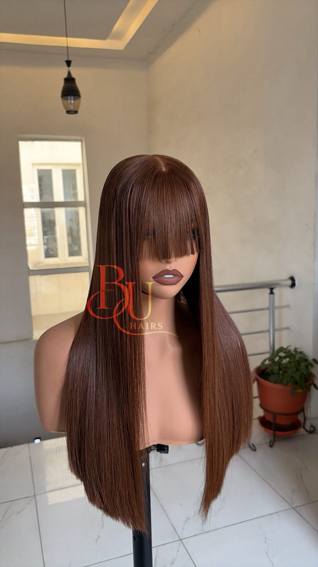 Brown Fringe Bone Straight Wig | 20” 5 Brown Fringe Bone Straight Wig | 20” - Image 5