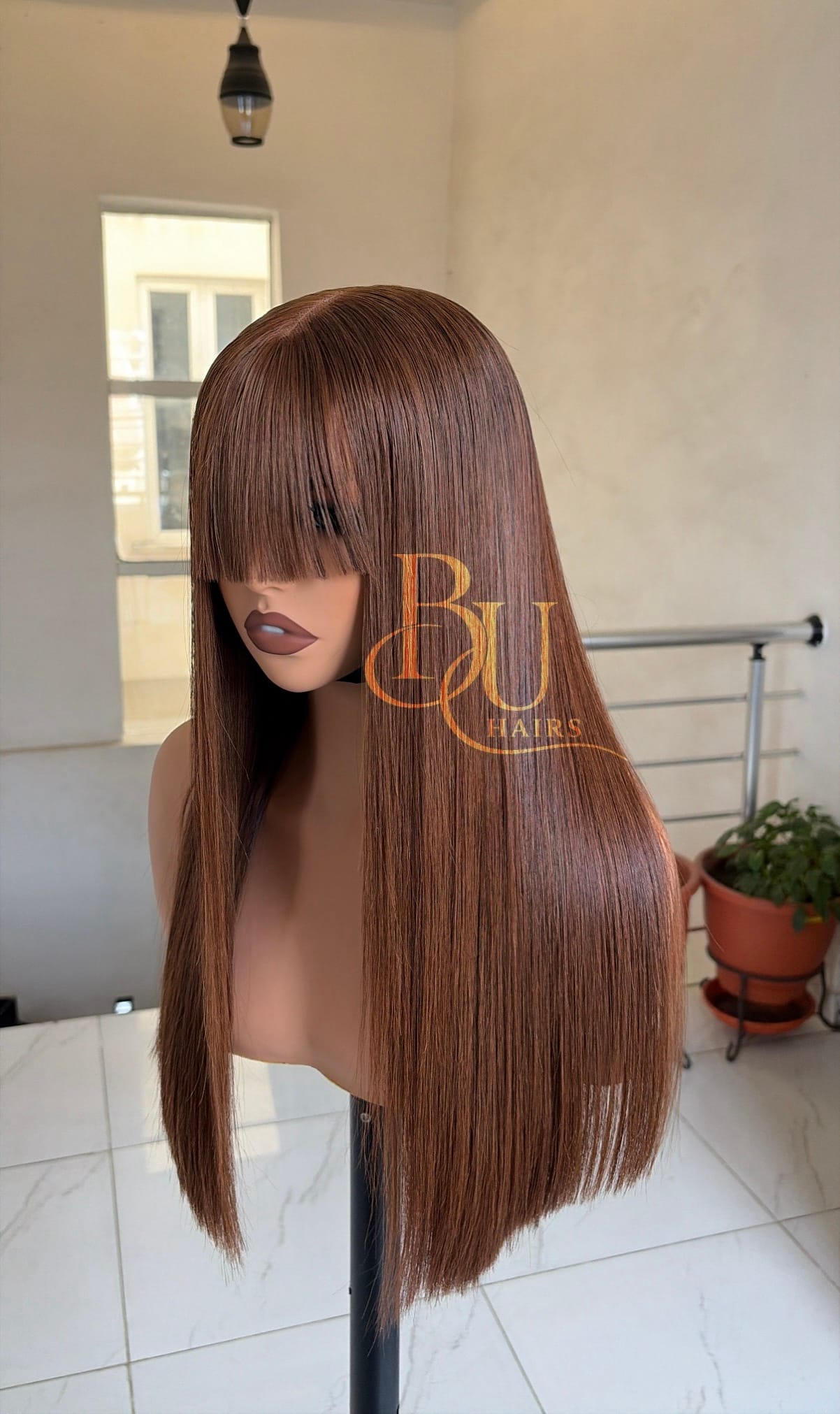 Brown Fringe Bone Straight Wig | 20” 4 Brown Fringe Bone Straight Wig | 20” - Image 4